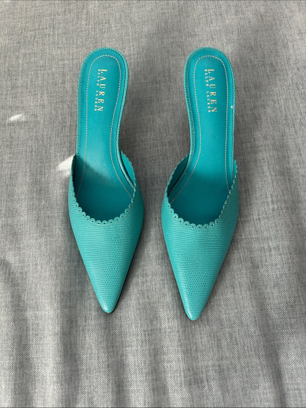 Lauren Ralph Lauren Teal Pointed Toe Scalloped Slingback Mules